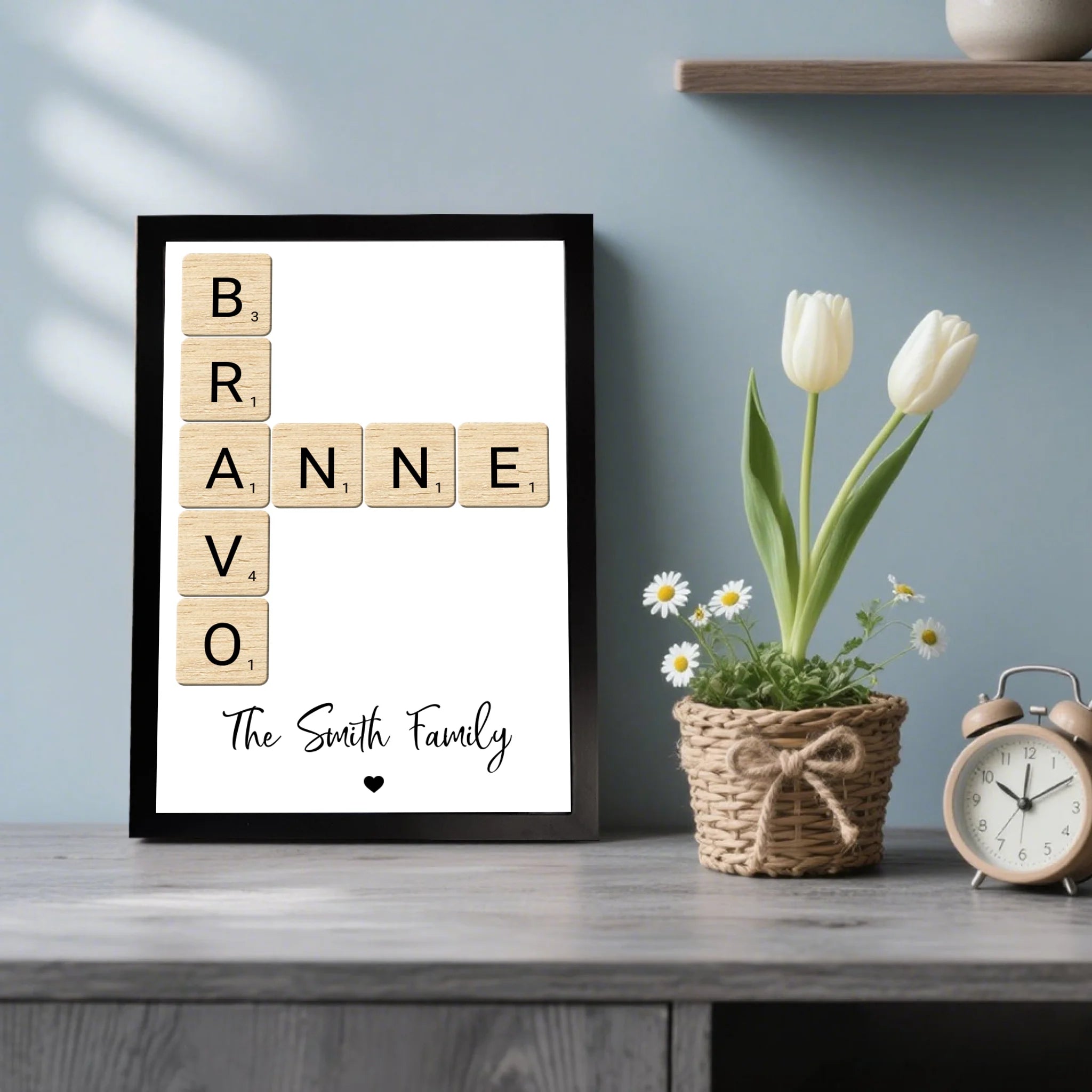 Personalised Crosswords Scrabble Puzzle Art Poster Frameless Painting with 2-25 Family Names