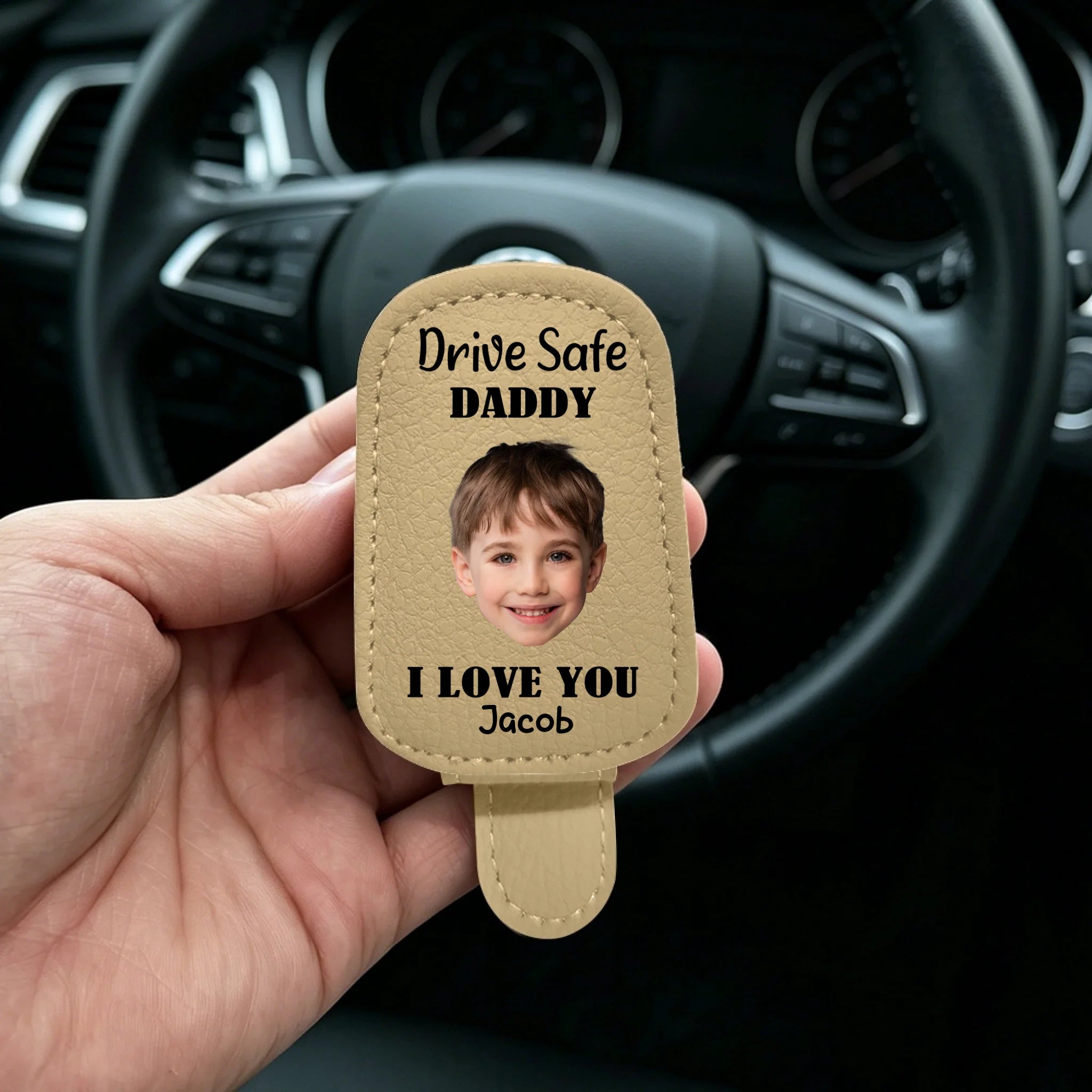 Custom Photo Drive Safe Daddy I Love You - Personalized Sunglasses Holder For Car Visor