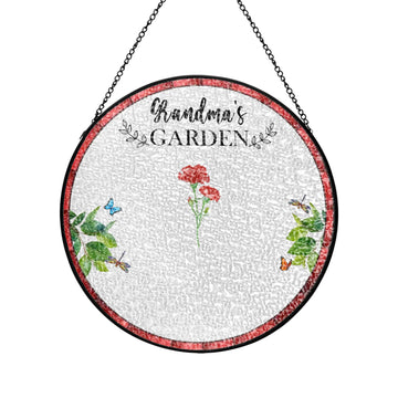 Birth Flower Grandma's Garden - Personalized Stained Glass Window Hanging Suncatcher