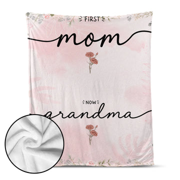 Personalised First Mom Now Grandma Birth Flower Fleece Blanket with Kid Names