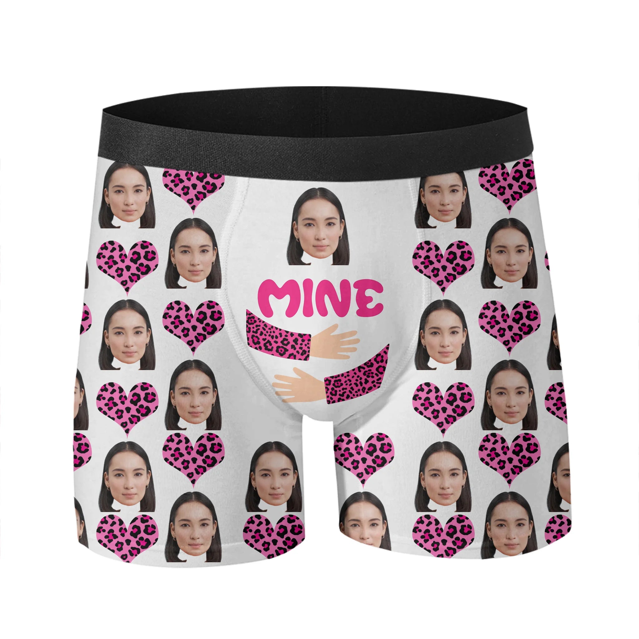 Personalised Funny Face Photo Heart Leopard Print Boxer Brief Men's Underwear