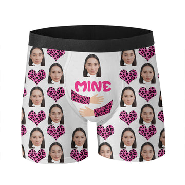 Personalised Funny Face Photo Heart Leopard Print Boxer Brief Men's Underwear