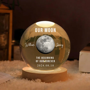 Moon Phase The Beginning Of Our Forever - Personalized Crystal Globe Lamp