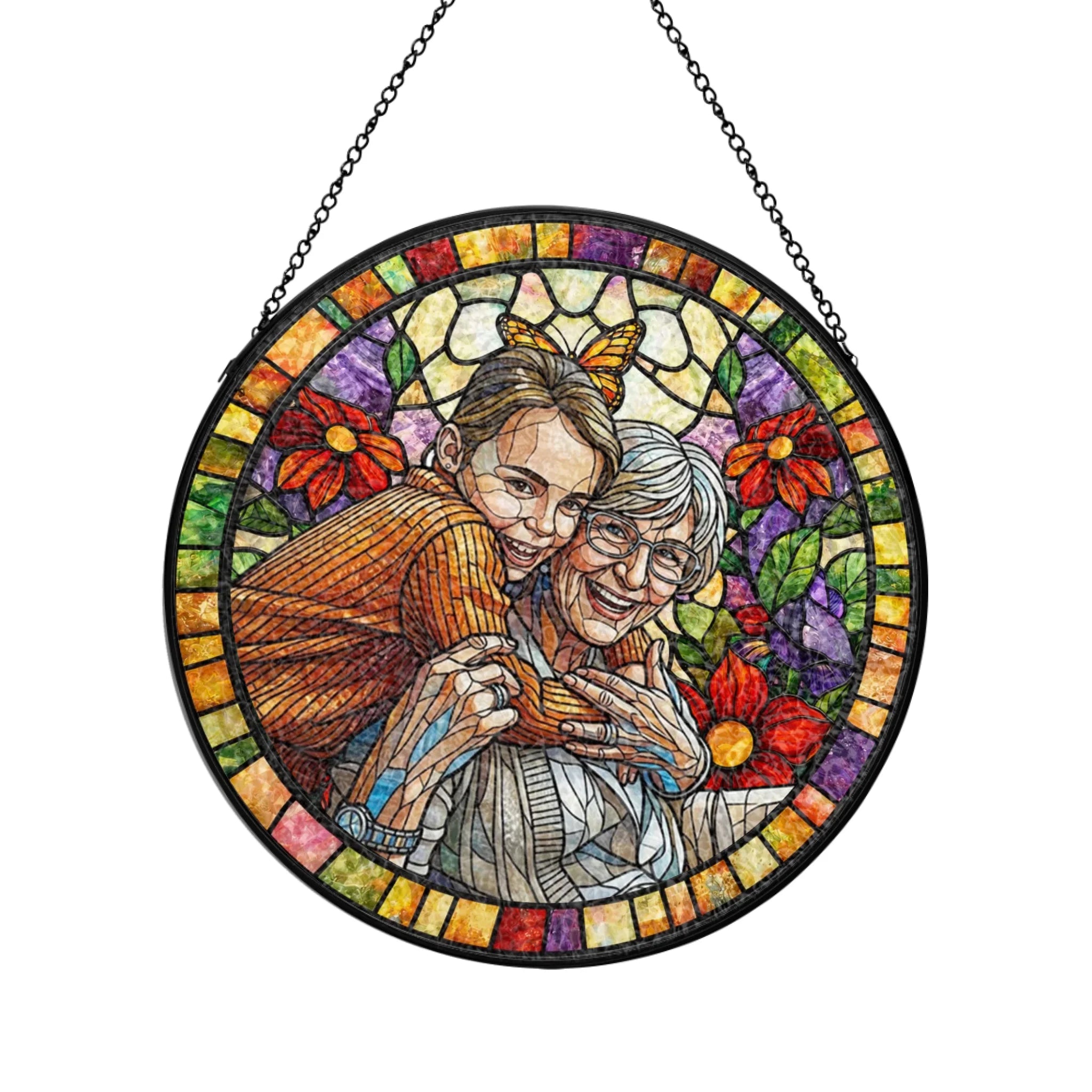 Custom Photo Stained Glass Portrait Mom Grandma Parents Family - Personalized Stained Glass Window Hanging Suncatcher