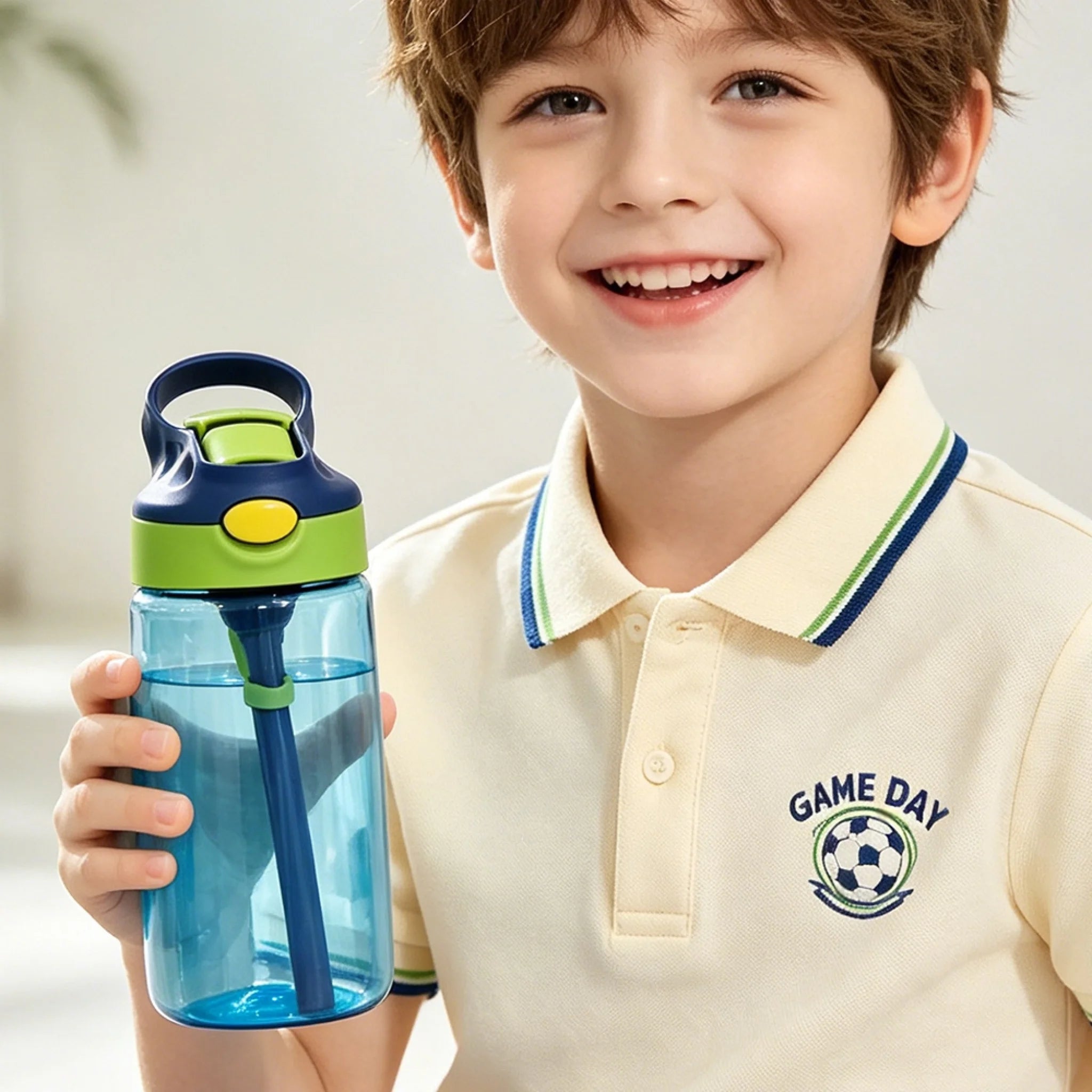 Custom Photo I Am Affirmations - Personalized Kids Water Bottle With Straw