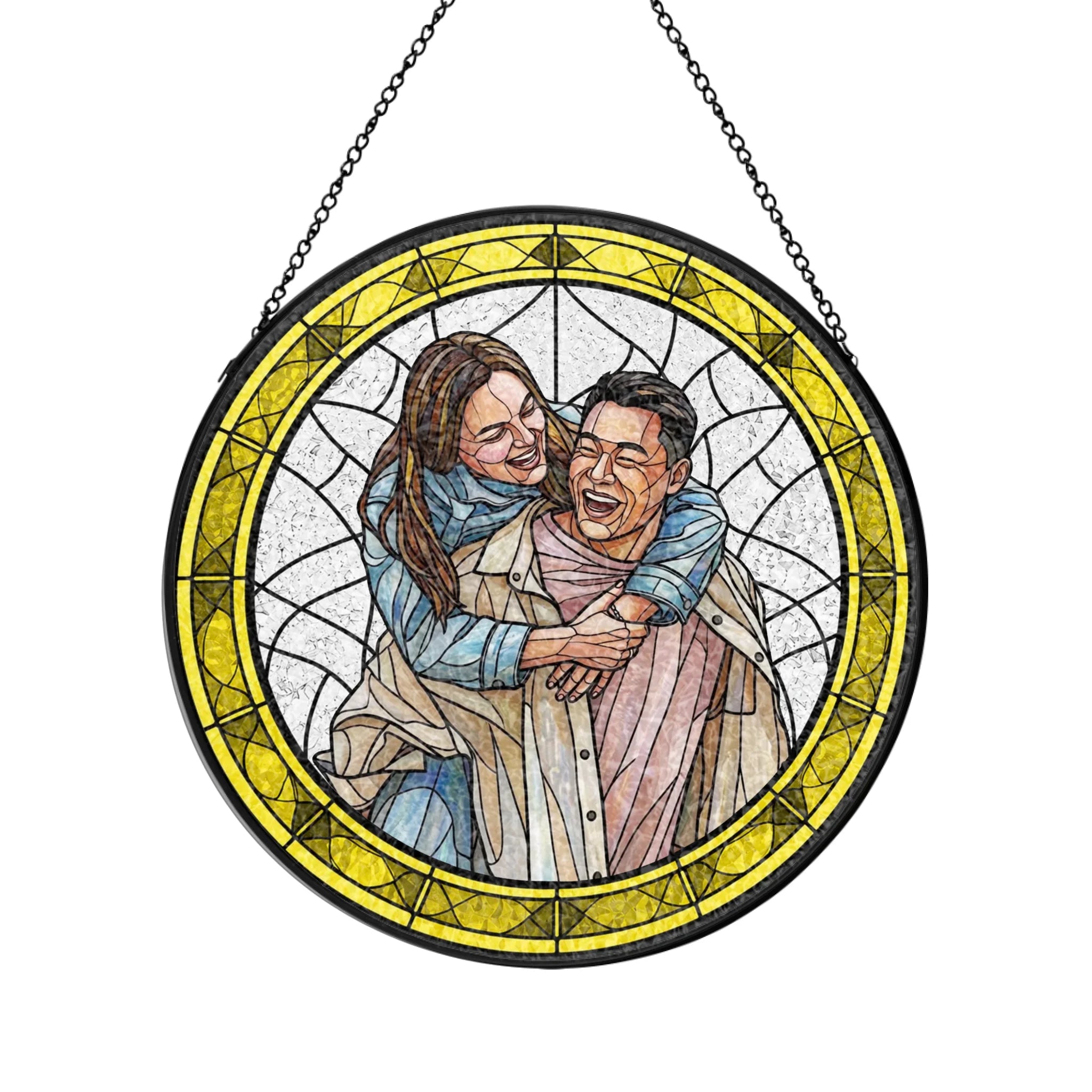 Custom Photo Portrait Couple Family - Personalized Stained Glass Window Hanging Suncatcher