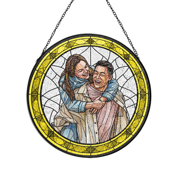Custom Photo Portrait Couple Family - Personalized Stained Glass Window Hanging Suncatcher