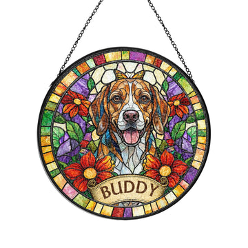 Custom Photo Stained Glass Portrait Dog Cat Family - Personalized Stained Glass Window Hanging Suncatcher
