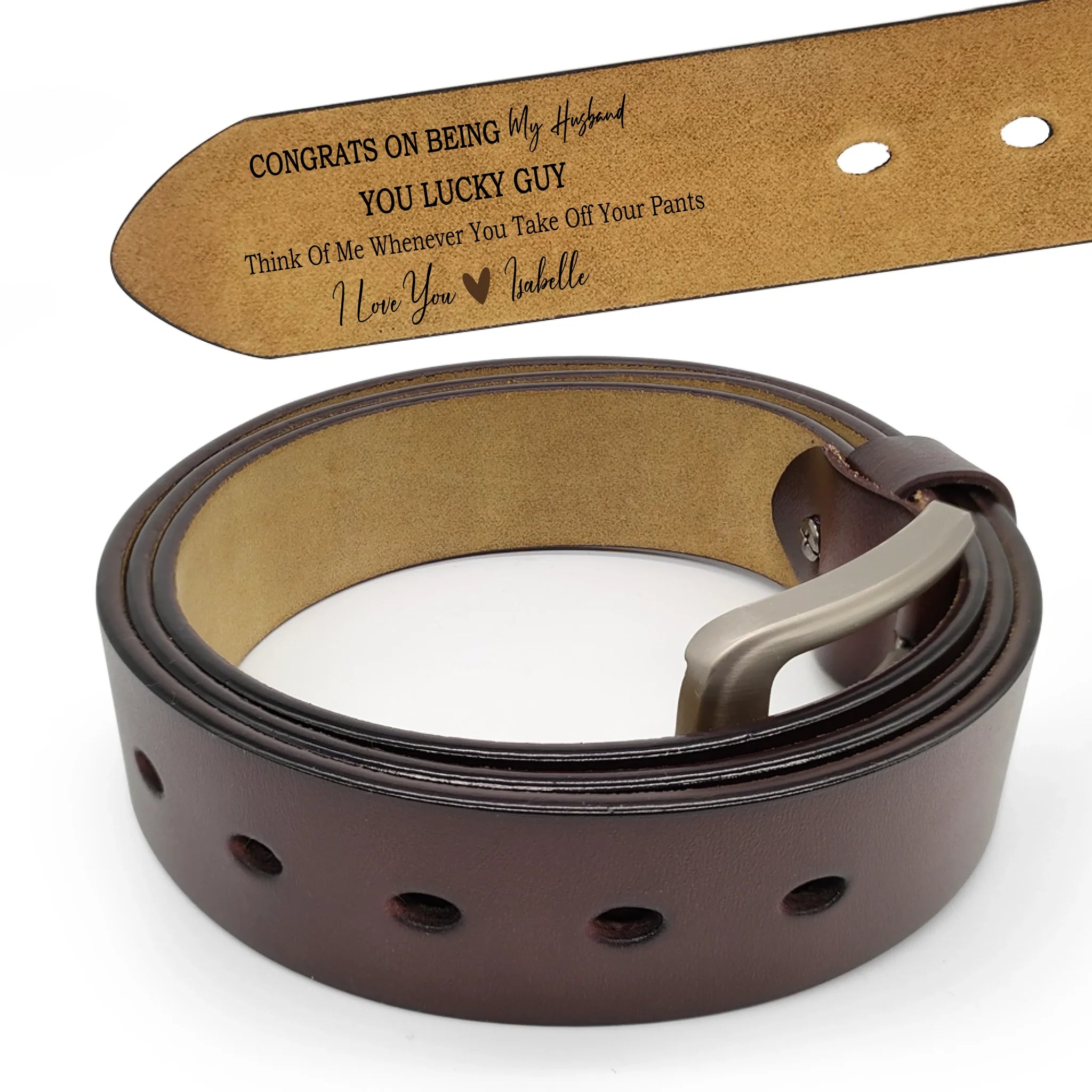 Congrats On Being My Husband You Lucky Bastard - Personalized Engraved Leather Belt