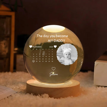 Custom Photo Calendar The Day You Became My Mommy - Personalized Crystal Globe Lamp