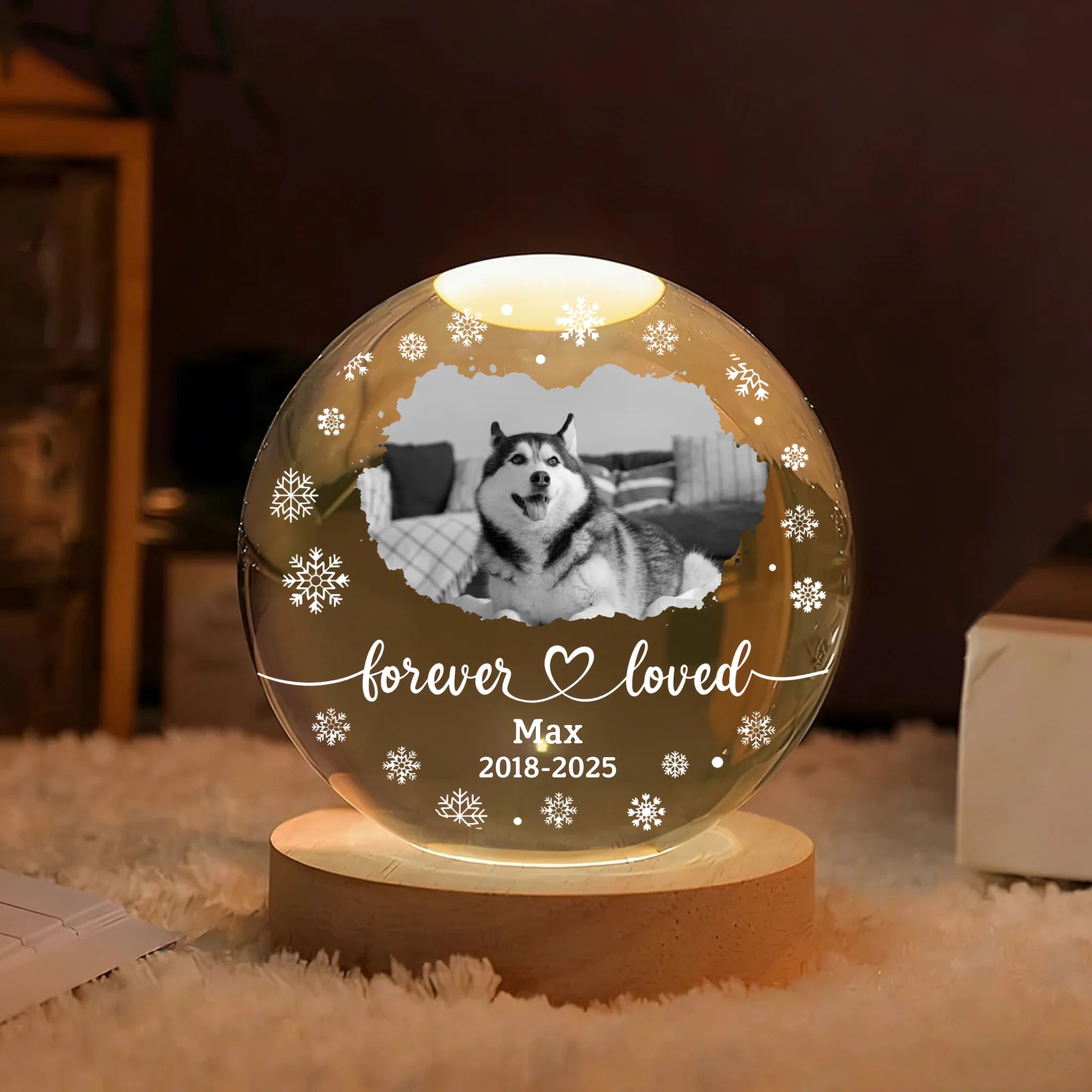 Custom Photo Forever Loved Memorial Dog Cat - Personalized Crystal Globe Lamp