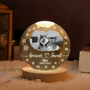 Custom Photo Forever Loved Memorial Dog Cat - Personalized Crystal Globe Lamp