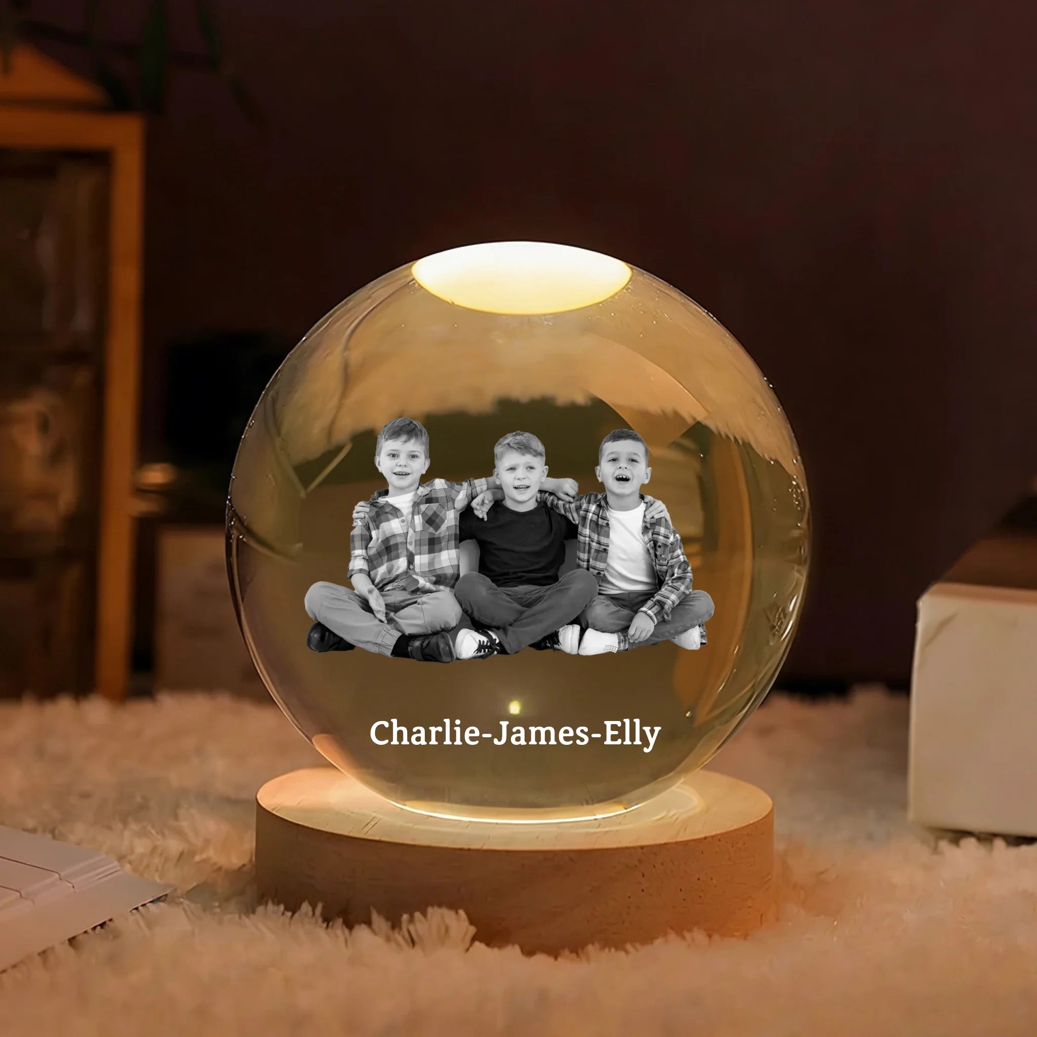 Custom Photo Family Couple Friends Pet - Personalized Crystal Globe Lamp
