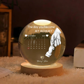 Calendar Our First Mother's Day Father's Day The Day You Became My Mom Dad - Personalized Crystal Globe Lamp