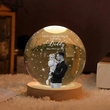 Our First Father's Day Together Custom Photo, For New Dad - Personalized Crystal Globe Lamp