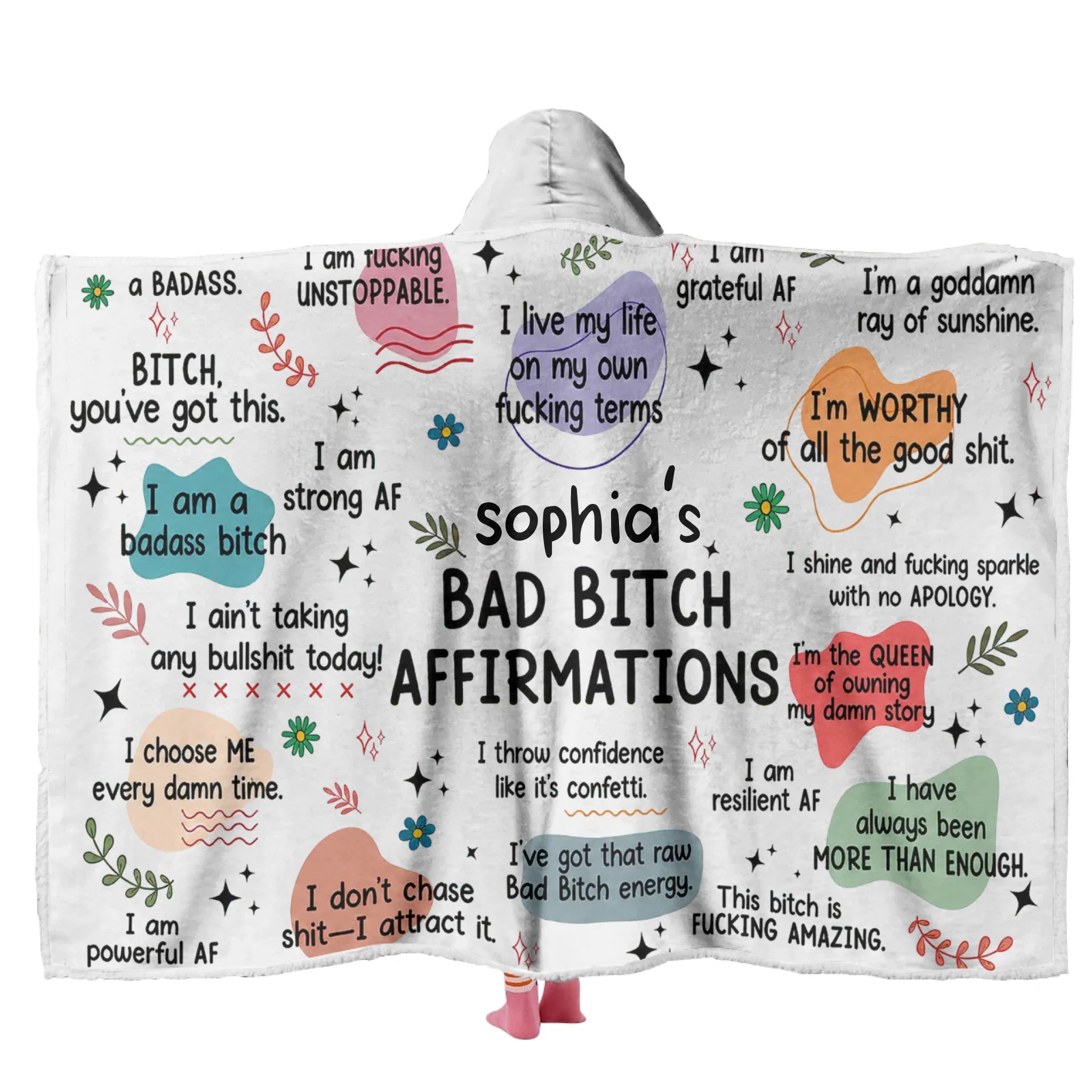 Bad B*tch Affirmations Blanket - Personalized Wearable Blanket Hoodie