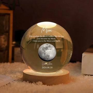 Custom Moon Phase By Date Gift For Mom Mother's Day Keepsake - Personalized Crystal Globe Lamp