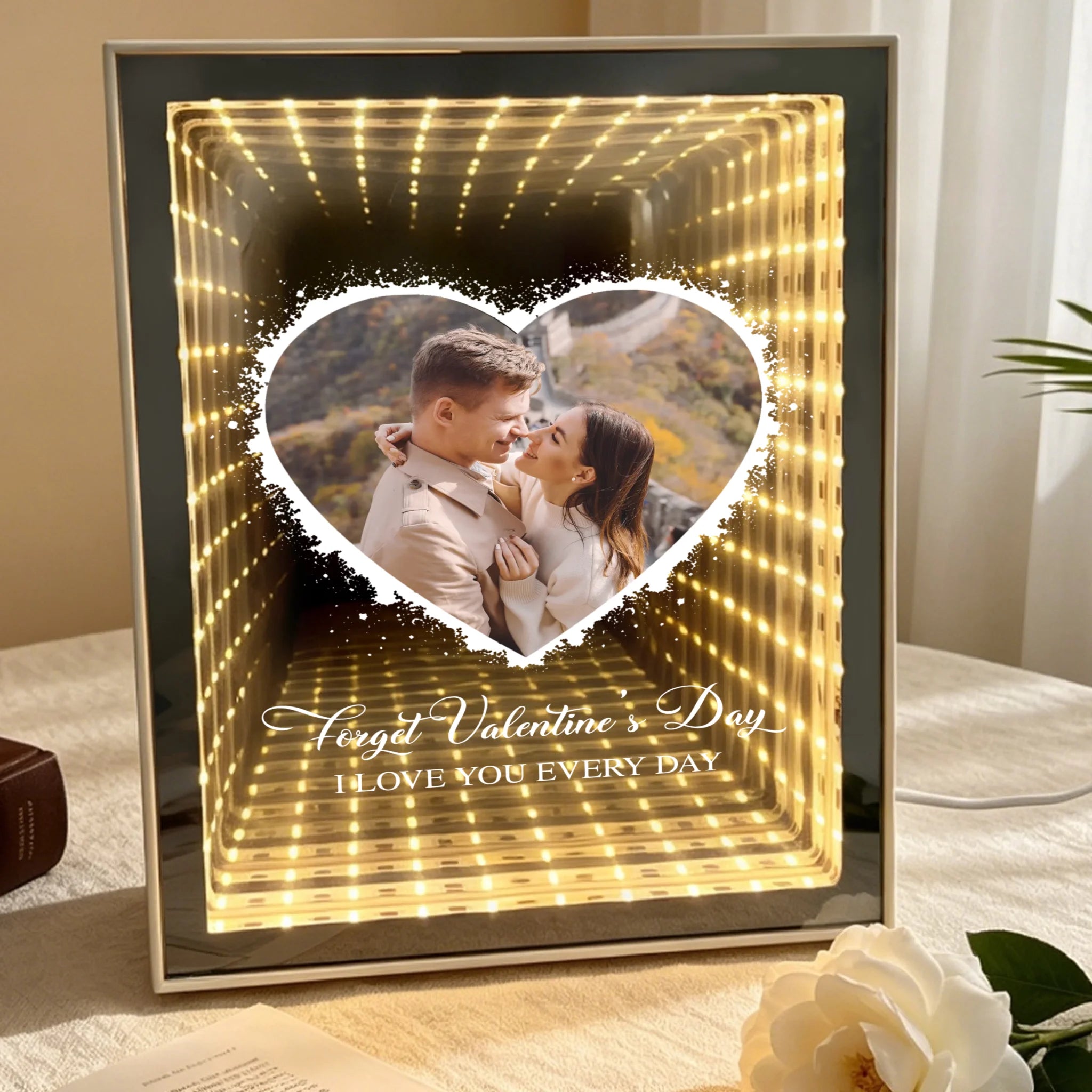 Forget Valentine's Day I Love You Every Day - Personalized Photo Infinity Mirror Light Box