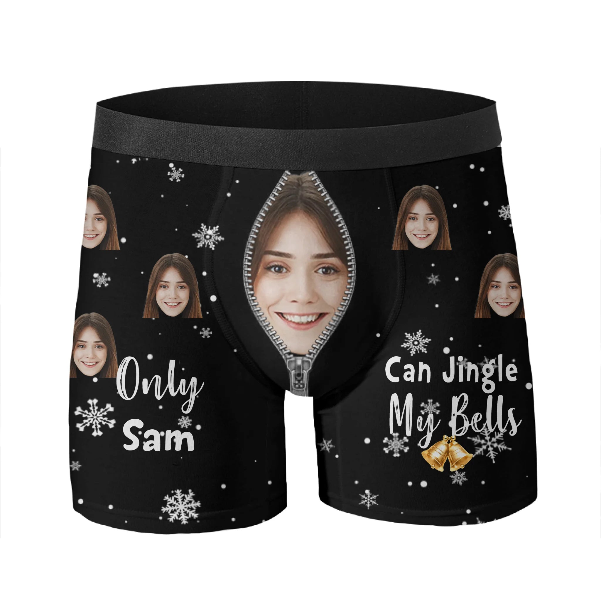Only Wife Can Jingle My Bells - Personalized Photo Men's Boxer Briefs - Gift For Husband