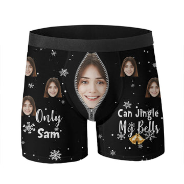 Only Wife Can Jingle My Bells - Personalized Photo Men's Boxer Briefs - Gift For Husband