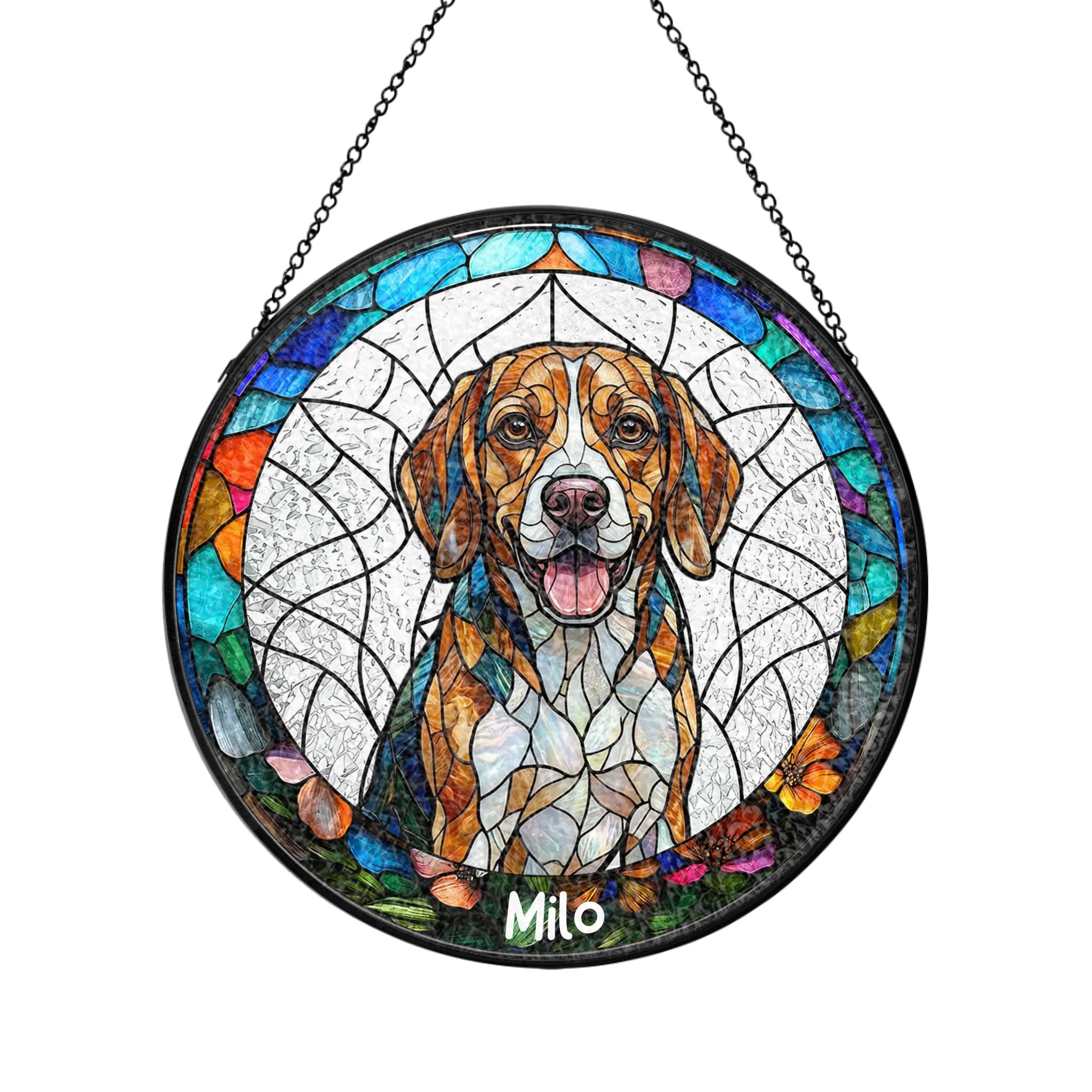 Custom Photo Portrait Dog Cat Family - Personalized Stained Glass Window Hanging Suncatcher