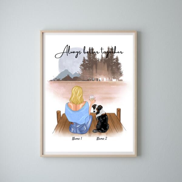 Woman with Pets (Dog or Cat) - Personalized Poster