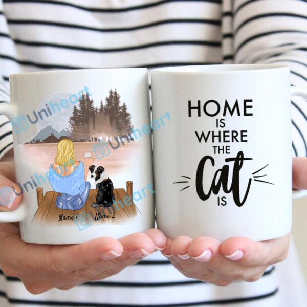 Woman with Dog & Drink - Personalized Mug (1-2 Dogs)